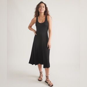 MARINE LAYER Lexi Rib Fit and Flare Black Midi Dress Size S Casual Ribbed Flowy